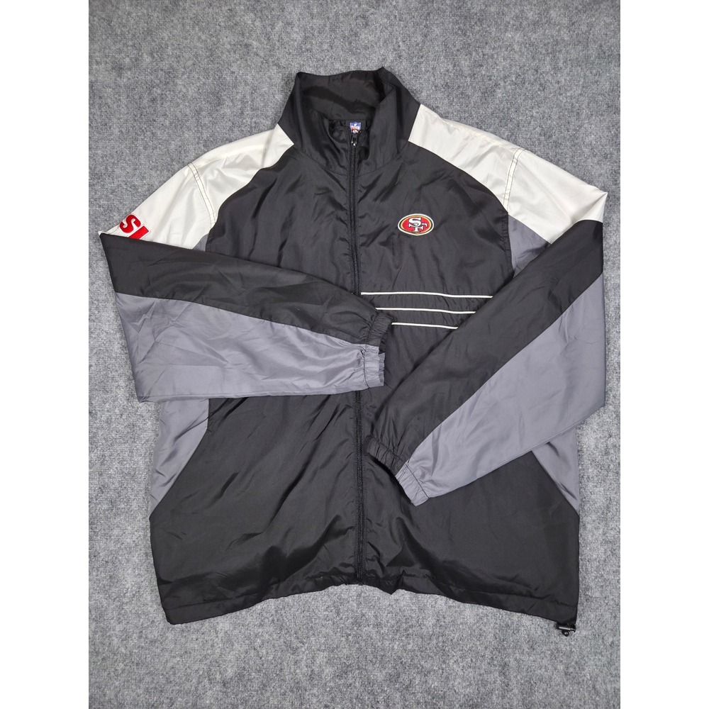 San Francisco 49ers Jacket Mens XL Reebok Black Grey Full Zip Windbreaker NFL